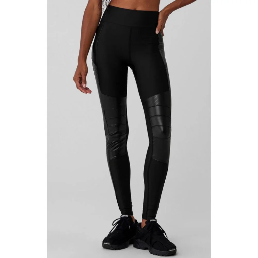 Alo Airlift Winter Warm High-Waist Supermoto Leggings Black Edgy Hi-Rise Leather